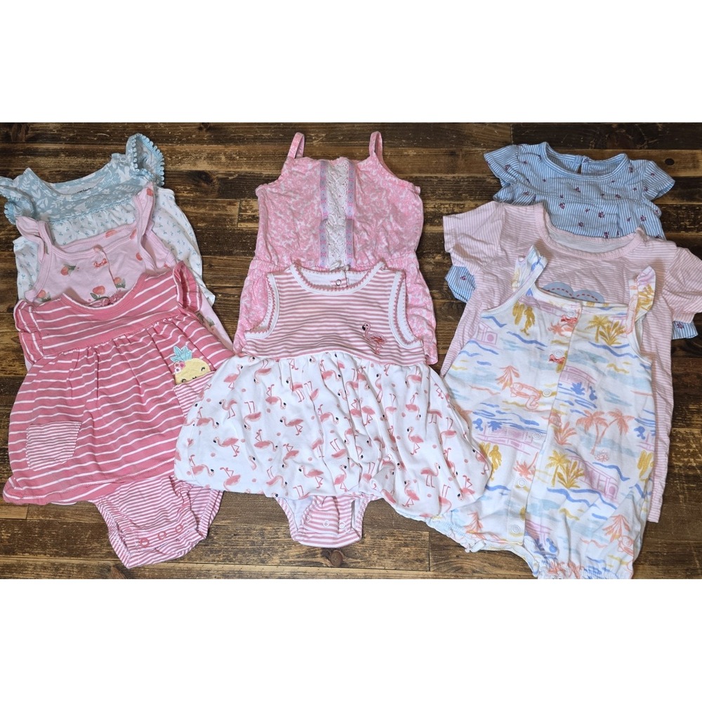 Baby Girl 6Mo Bubbles 9 pc Lot Rompers Pastels One Piece Jumpers Bundle